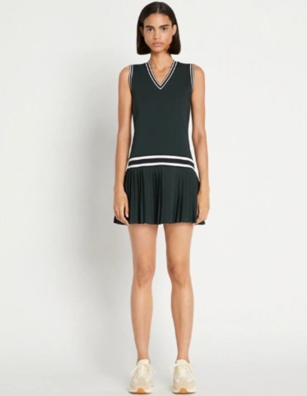 Tory Sport Performance V Neck Tennis Dress Green Pleated Skirt XS $330 MSRP